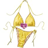 WDIRARA Women's 2 Piece Bikini Set Halter Tie Side Swimsuits 3D Floral Bathing Suit