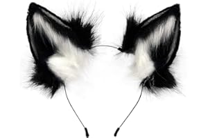 QinRuan Fox Cat Long Fur Ears Hair Headwear Wolf Animal Anime Halloween Cosplay Costume