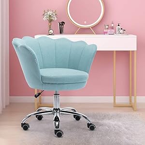 Goujxcy Desk Chair,Modern Linen Fabric Office Chair,360° Swivel Height Adjustable Comfy Upholstered Flower Accent Chair (Mint Green)
