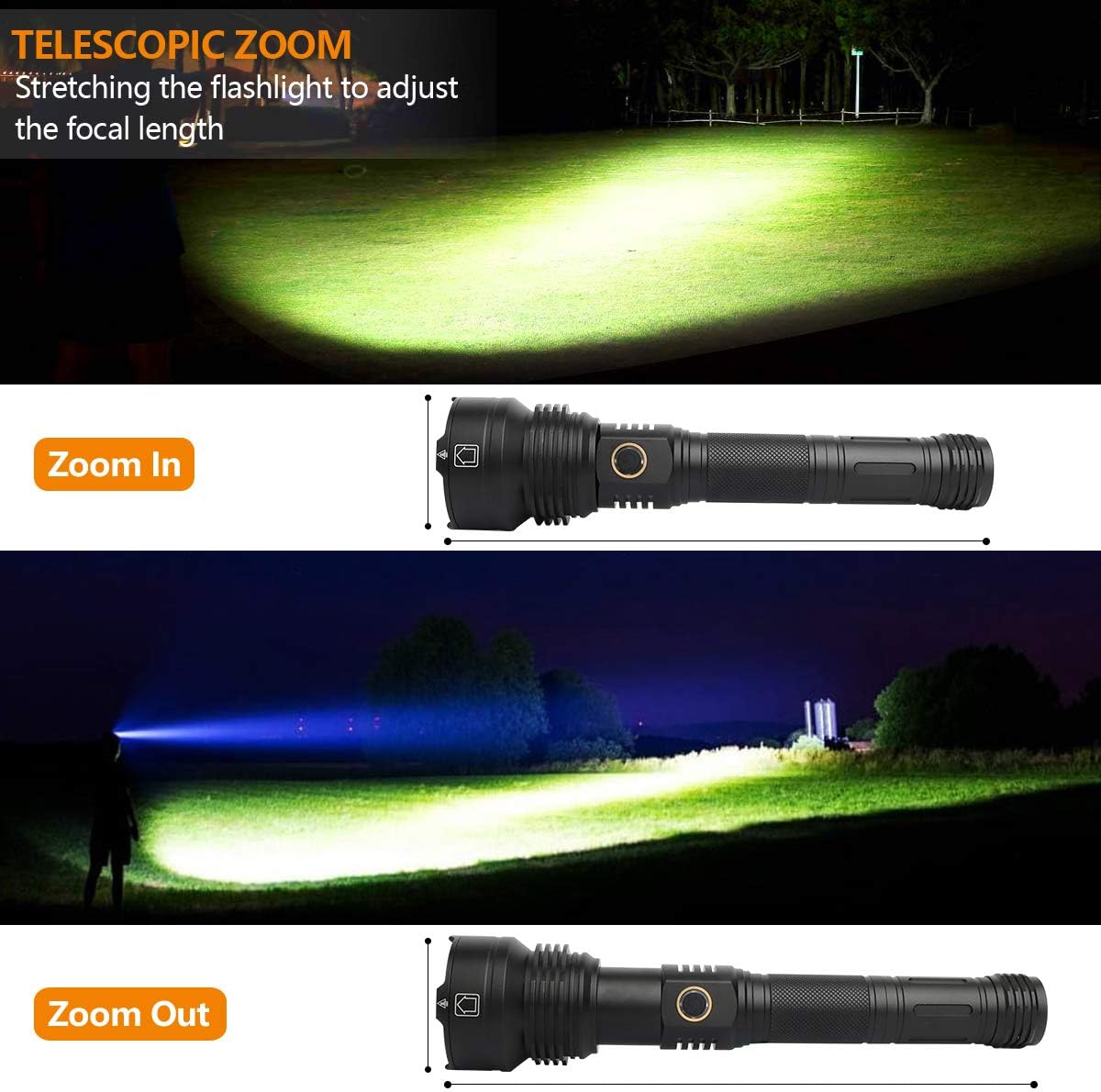 Rechargeable Led Flashlight, 90000 Lumens Super Bright Flashlights High Lumens with 26650 Batteries Included, 3 Modes, Zoomable, Waterproof Best Tactical Flashlight for Emergencies, Camping - - 