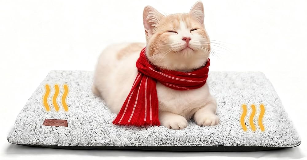 MORA PETS Self Heating Cat Bed Indoor Non-Slip 61x45cm Washable Beige