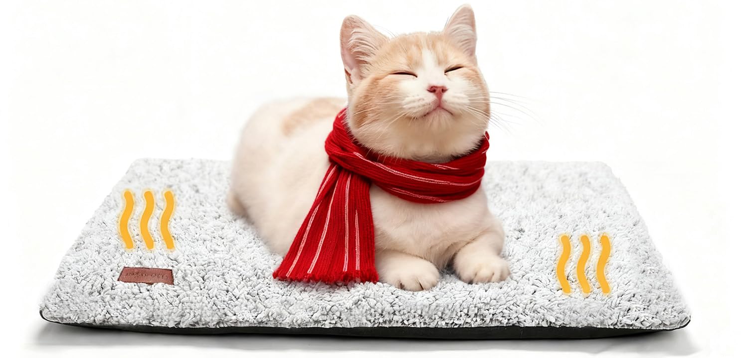 MORA PETS Self Heating Cat Bed for Indoor Cats, Washable Heated Cat Bed with Non-Slip Base, Thermal Heated Pet Mat for Kitten Small Dog, No Electricity Cat Blanket, Removable Cover, 61x45cm