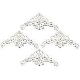 HJ Garden 30pcs Metal Filigree Triangle Connectors Vintage Style Embellishments Findings Corner Decorative Jewelry DIY Box Craft Decoration Silver