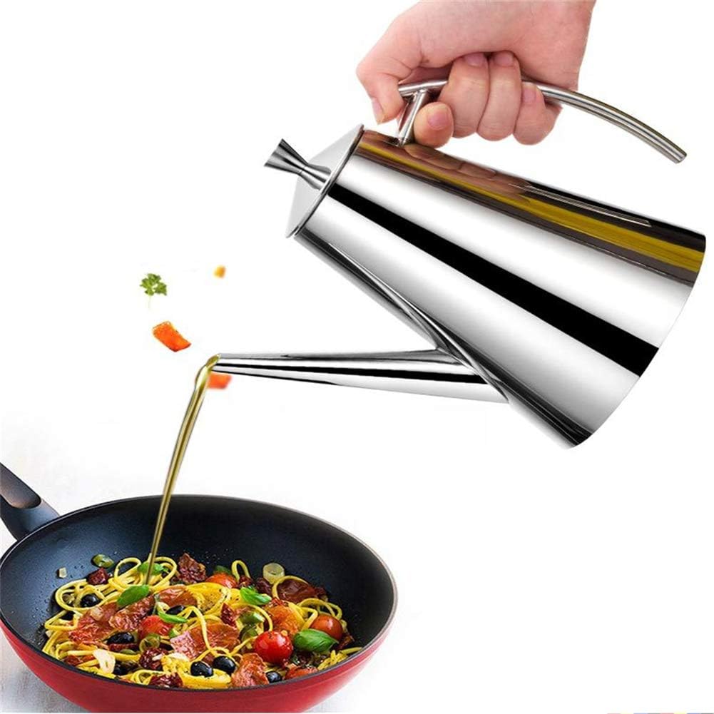 CuiXiang 900 Ml Stainless Steel Oil Can, Larger Opening Design Is Easy to Fill, Handle Is Sturdy, Antirust, Well Welded, Suitable for Family, Restaurant Etc