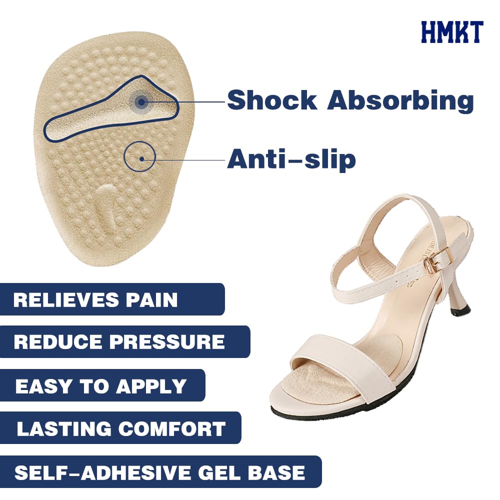 HMKT Heel Grips Liner Cushions Inserts for Loose Shoes Heel Pads and Metatarsal Pads for Shoes Too Big Women Men Prevent Heel Pain Blisters (Beige+Black)