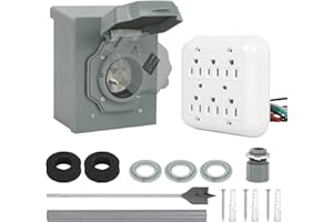 30Amp PWR Transfer Kit with LED L14-30P to 6x5-15R, 7500W Through-The-Wall PWR Generator Set Home Connection Kit Outdoor Powe
