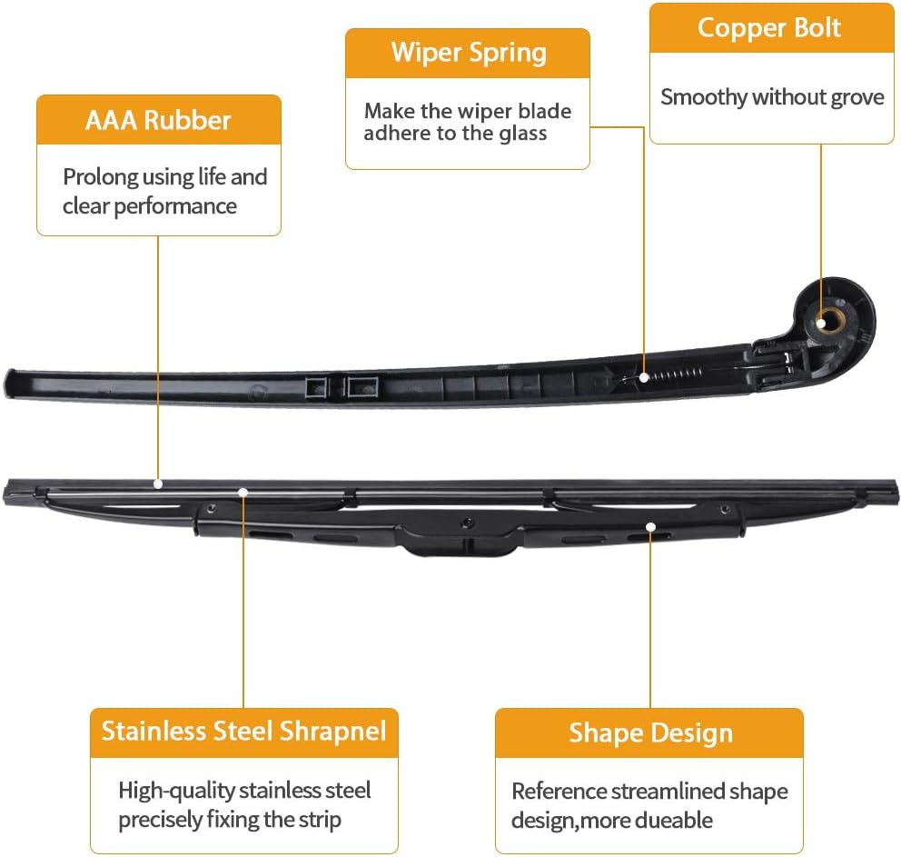 Rear Wiper Arm Blade, for A3 8P A4 B6 B7, MIKKUPPA Back Windscreen Wiper Assembly Replacement - Image 4