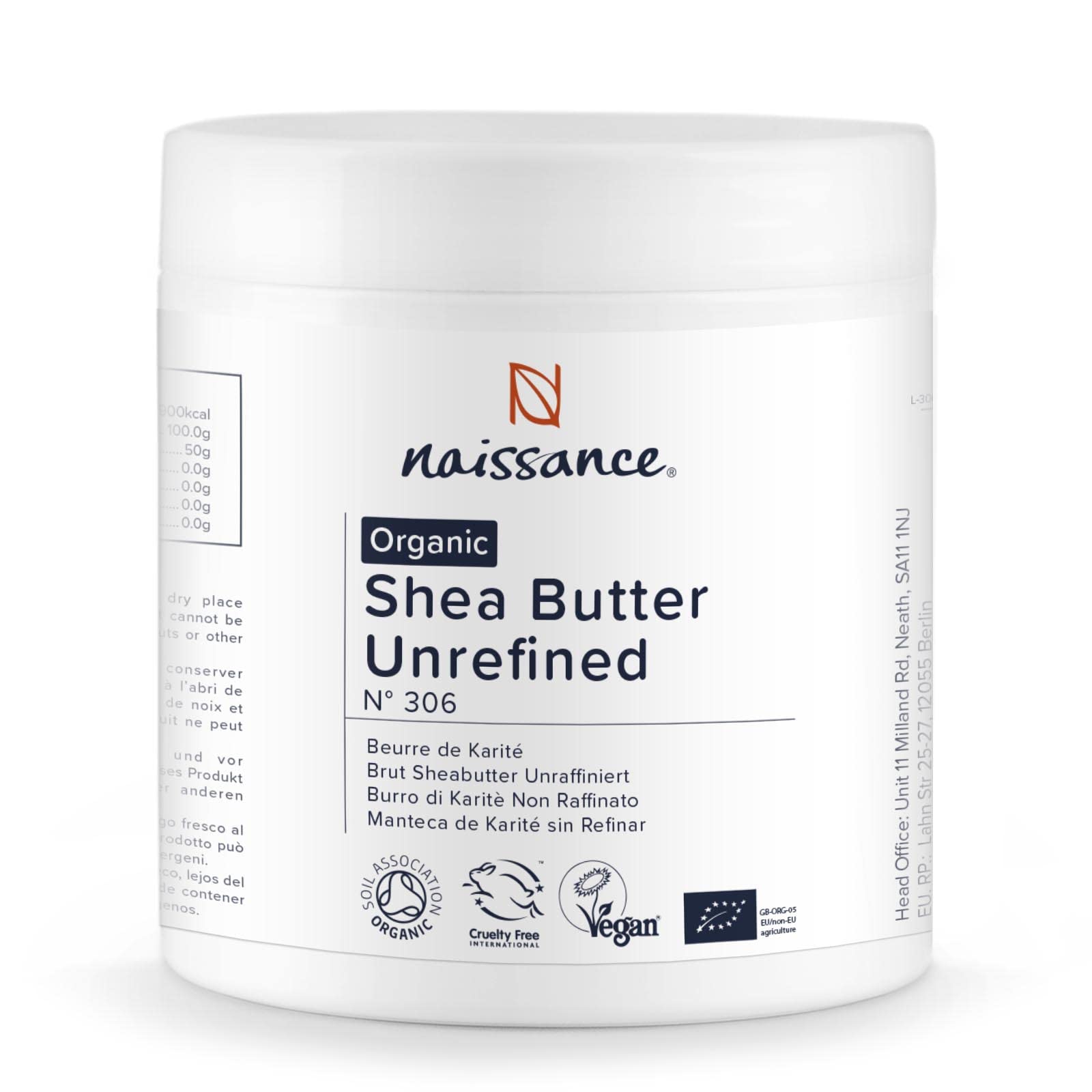 Naissance Organic Shea Butter Unrefined (No. 306) - 500g - Pure, Raw, Natural, Vegan - for Skin, Hair, Lip Balms, Body Butters, Moisturiser