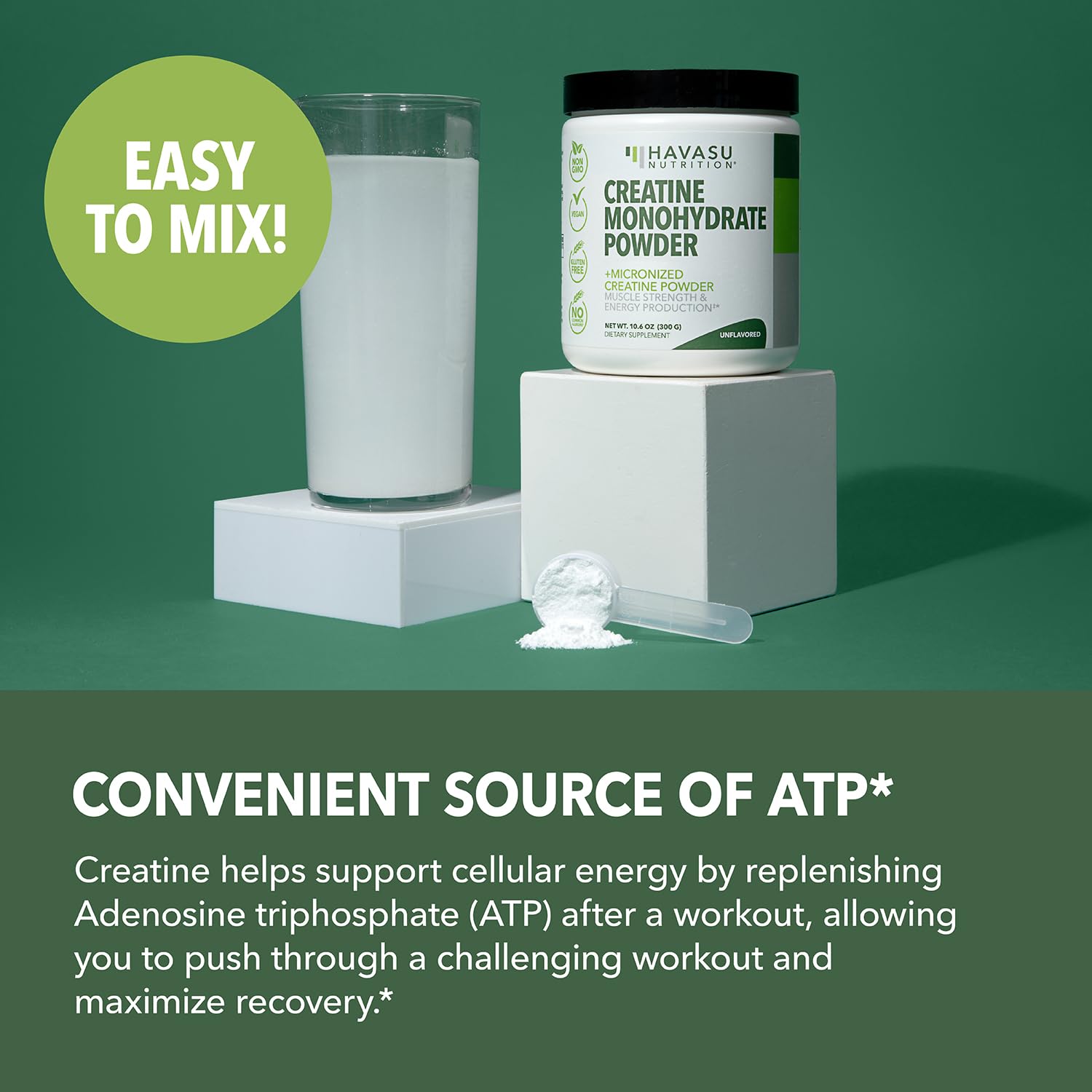 Micronized Creatine Monohydrate Powder - 5g Unflavored Post-Workout Recovery for Lean Muscle Mass, Endurance, and Energy Production - Easy-to-Mix - Vegan, Non-GMO, Gluten-Free - 60 Servings