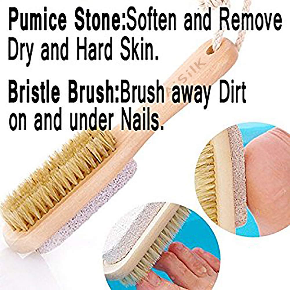 Aisilk Foot Natural Bristle Brush & Pumice Stone Combo W/Rope wooden handle - Exfoliator Pedicures Calluses Remover - Smoother Body skin, feet, elbow Scrubber for Massage SPA Sauna and more: Beauty