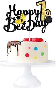 Happy 1st Bee Day Birthday Cake Topper - Wild One Gold Glitter Cake Décor - Spring Holidays Bumble Honey Bee Honeycomb Baby's First Barthday Party Decorations