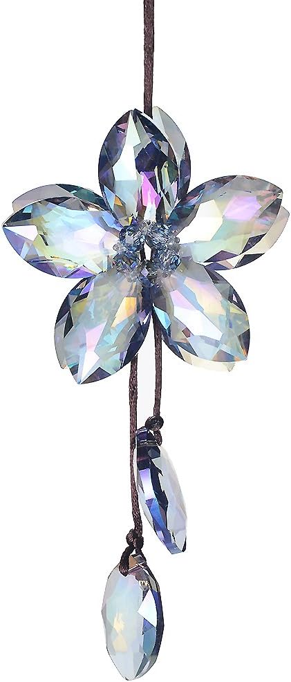 Tooban Crystal Flower Car Ornament Home Decoration Interior Decoration 5 Star Hanging Car Pendant AB Blue