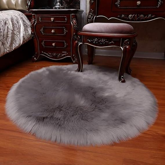XING Faux Fur Rug Round Faux Fleece Fluffy Home Decor Fur Rug Soft