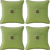 Supdurplus Outdoor Sunbrella Decorative Pillows with Coconut Button Pack of 4, 18" x 18" Outdoor Pillow Set for Couch Bed Throw Patio Sofa, Canvas Ginkgo