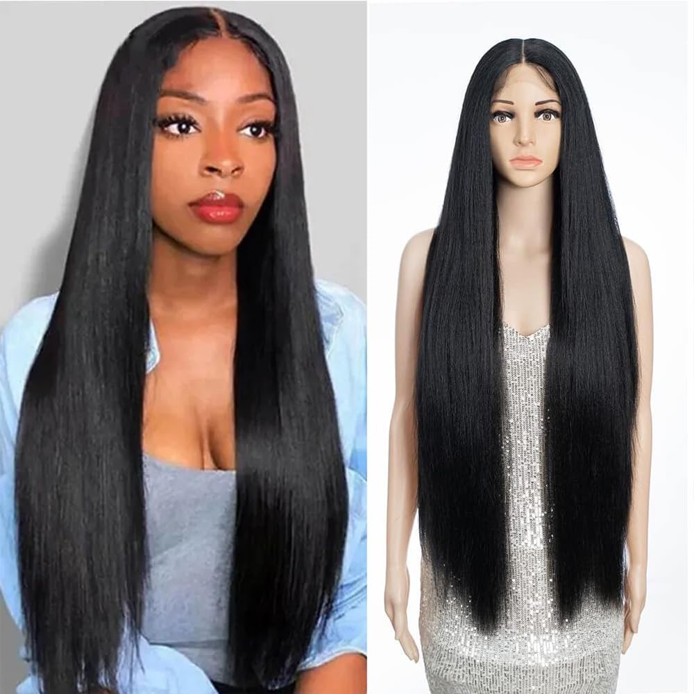 FASHION IDOL 13 * 4 HD Lace Synthetic Super-long Straight Wig for Women and Girls Suitable for all Occasions and Everyday Wear 38 Inchees (Black, 36 Inches)