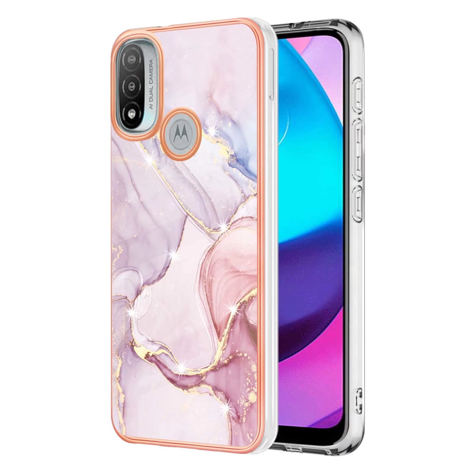 Dfjhure Motorola Moto E20 Case E30 E40 Glitter Phone Marble Design Thin Slim Soft TPU Silicone Shockproof Bumper Protective Rubber Cover for E20/E30/E40- Rose gold