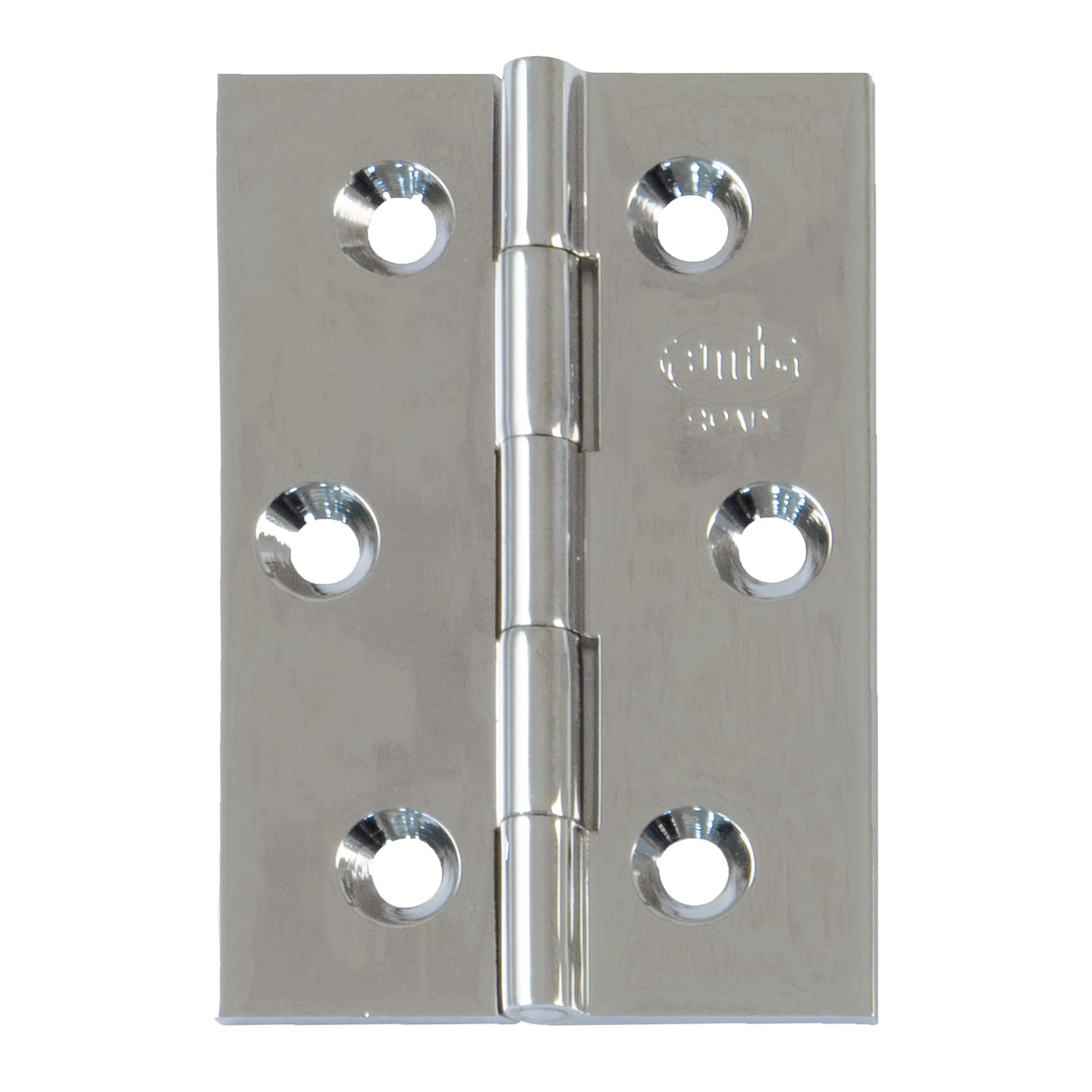 Amig | Pack of 2 Unfinished Brass Fixed Hinges | 60 x 40 mm | Model 1002 | Gloss Chrome Finish | Square Edge | Laminated Profile | Easy Installation and Use | DIY