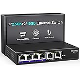 10Gbe Ethernet Switch Unmanaged with 2 x 10Gb RJ45 Ports ➕ 4 x 2.5Gb Base-T Ports, Desktop/Wall Mount NICGIGA 6 Port 10Gbps N