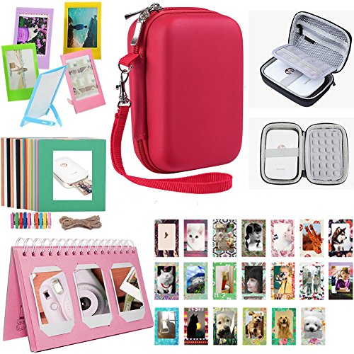 Katia Printer Accessories Bundle set for HP Sprocket Portable Photo Printer, X7N07A, Print Social Media Photos on 2x3 Sticky with Hard Shell Case, Calendar Album, Frames, 2x3 Stickers - Red
