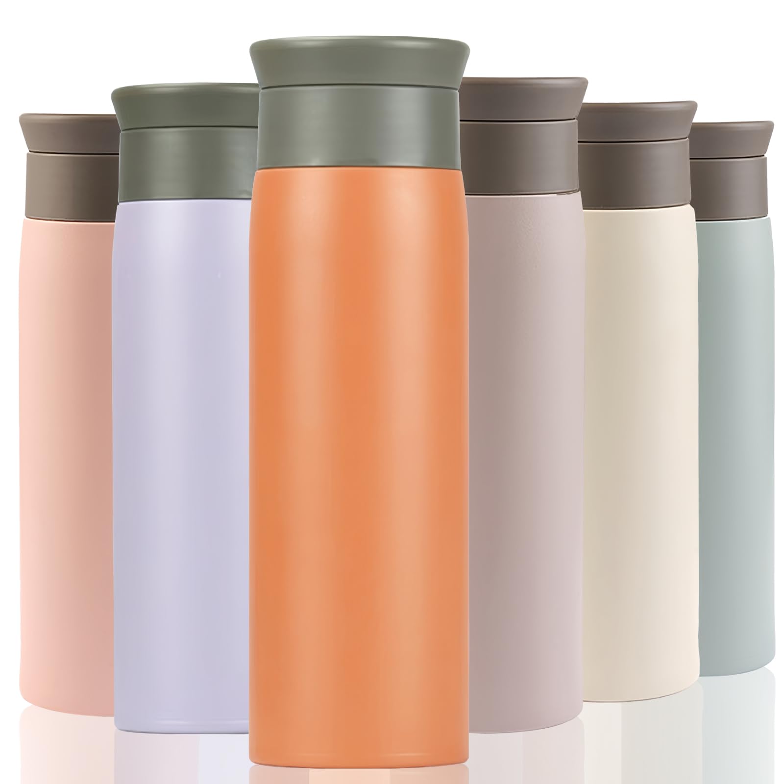 Thermal Flask for Hot Drink, 500ml Coffee Cup Travel Mug, Insulated Travel Coffee Mug, Stainless Steel Water Bottle with Filter, Leak-Proof with Hygienic Drink Opening (Light Orange)