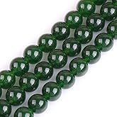 GEM-Inside Natural 10mm Green Taiwan Jade Gemstone Loose Beads Round Crystal Energy Stone Power for Jewelry Making 15"