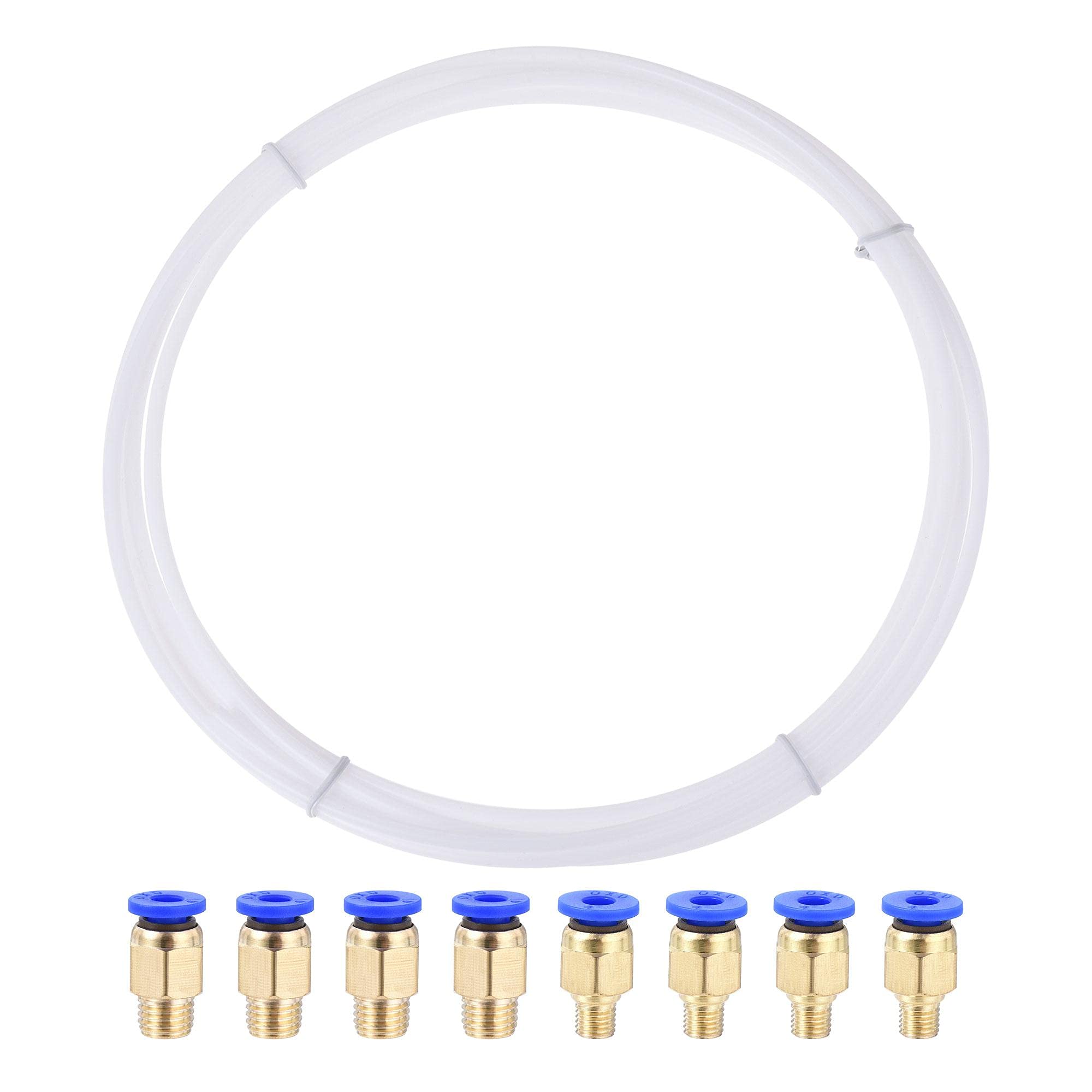 sourcing map Pneumatic PTFE Air Tubing Kit Hose Air Line Tubing 4mm OD 4M White with M6 M8 Push to Connect Fittings
