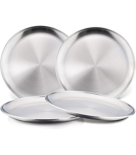 Assiette en Acier Inoxydable Arrondie pour Pâtes et Dîners Modem