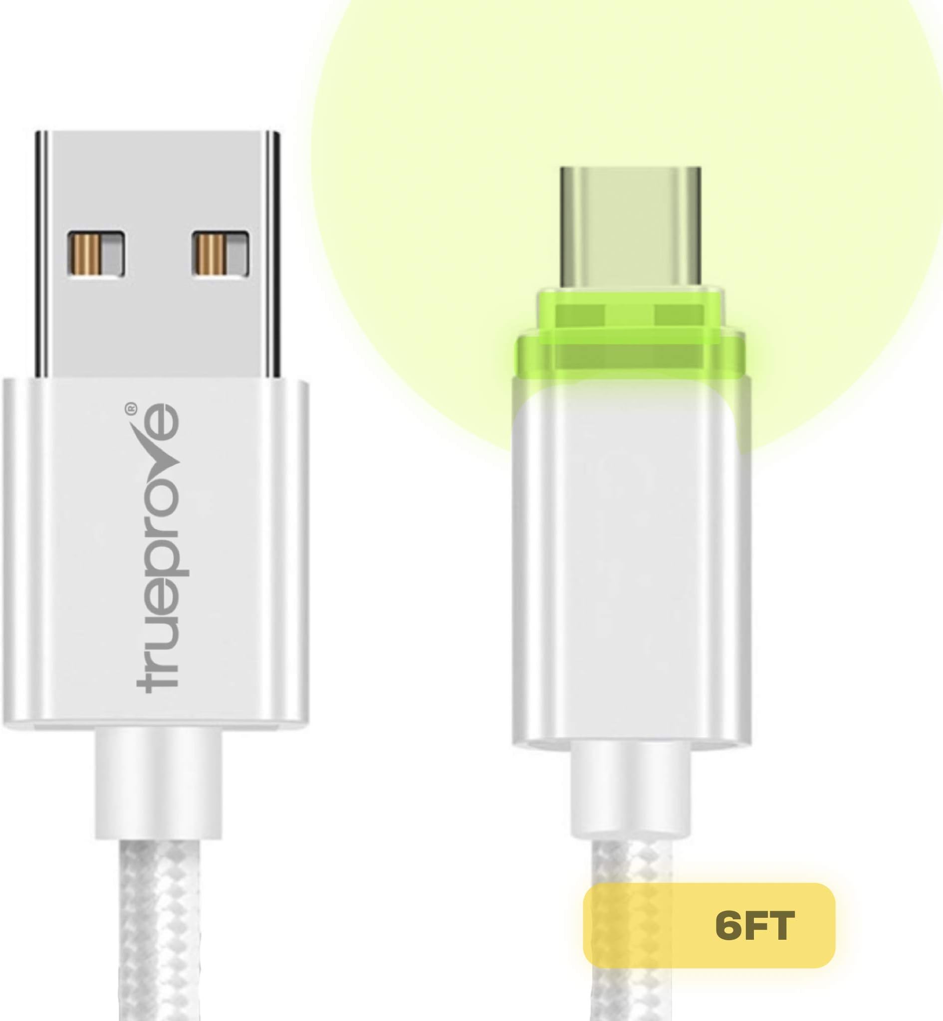 6FT TrueProve White LED Lit Cable for Barnes & Noble Nook & Nook Color Models Charging Sync Data Cable (Color Users Note Cable Will not display charging on Tablet screen)