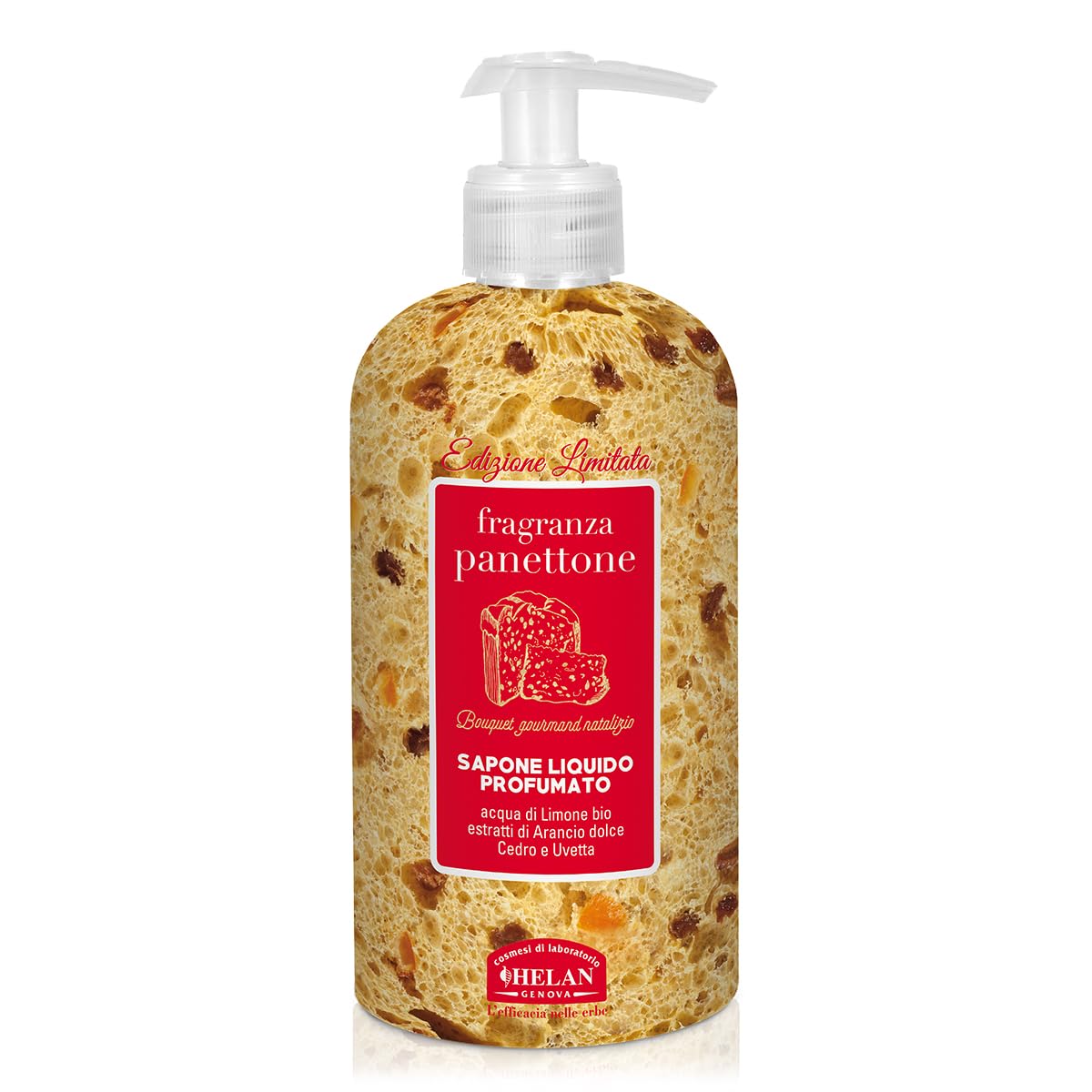 Helan Panettone - Handwash Liquid Soap with Custard, Brown Sugar and Cinnamon, Vegan Liquid Soap with Rum Notes Also Ideal for Body Wash, Plant Based Cleanser, Christmas Gifts - Made in Italy, 500 ml