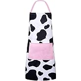 RosieLily Cute Apron with Pockets for Women - Kitchen Apron for Cooking, Baking, Gardening, Grilling, BBQ - Black and White Cow Print Bib Apron