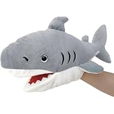 JUSTQUNSEEN Shark Hand Puppet Realistic Plush Puppet 13", Puppets for Kids Ocean Animal Hand Puppet with Moveable Mouth,Soft Stuffed Shar k Puppet Story Toys Shark Puppets Role Play Teaching Gift