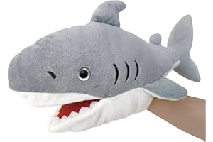 JUSTQUNSEEN Shark Hand Puppet Realistic Plush Puppet 13", Puppets for Kids Ocean Animal Hand Puppet with Moveable Mouth,Soft Stuffed Shar k Puppet Story Toys Shark Puppets Role Play Teaching Gift