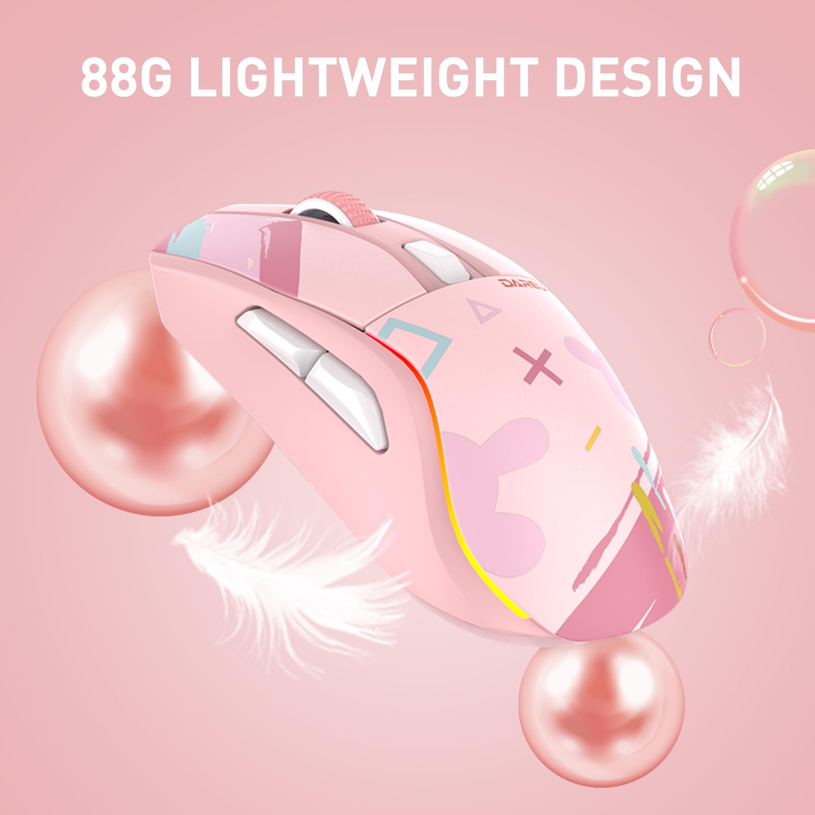 DAREU A950 Wireless Gaming Mouse with RGB Charging Dock,88g Lightweight Programmable Tri-Mode Wireless Mouse Gaming, Up to 12K DPI,1000Hz,120Hrs Playtime with RGB Backlit, Great for PC, Mac