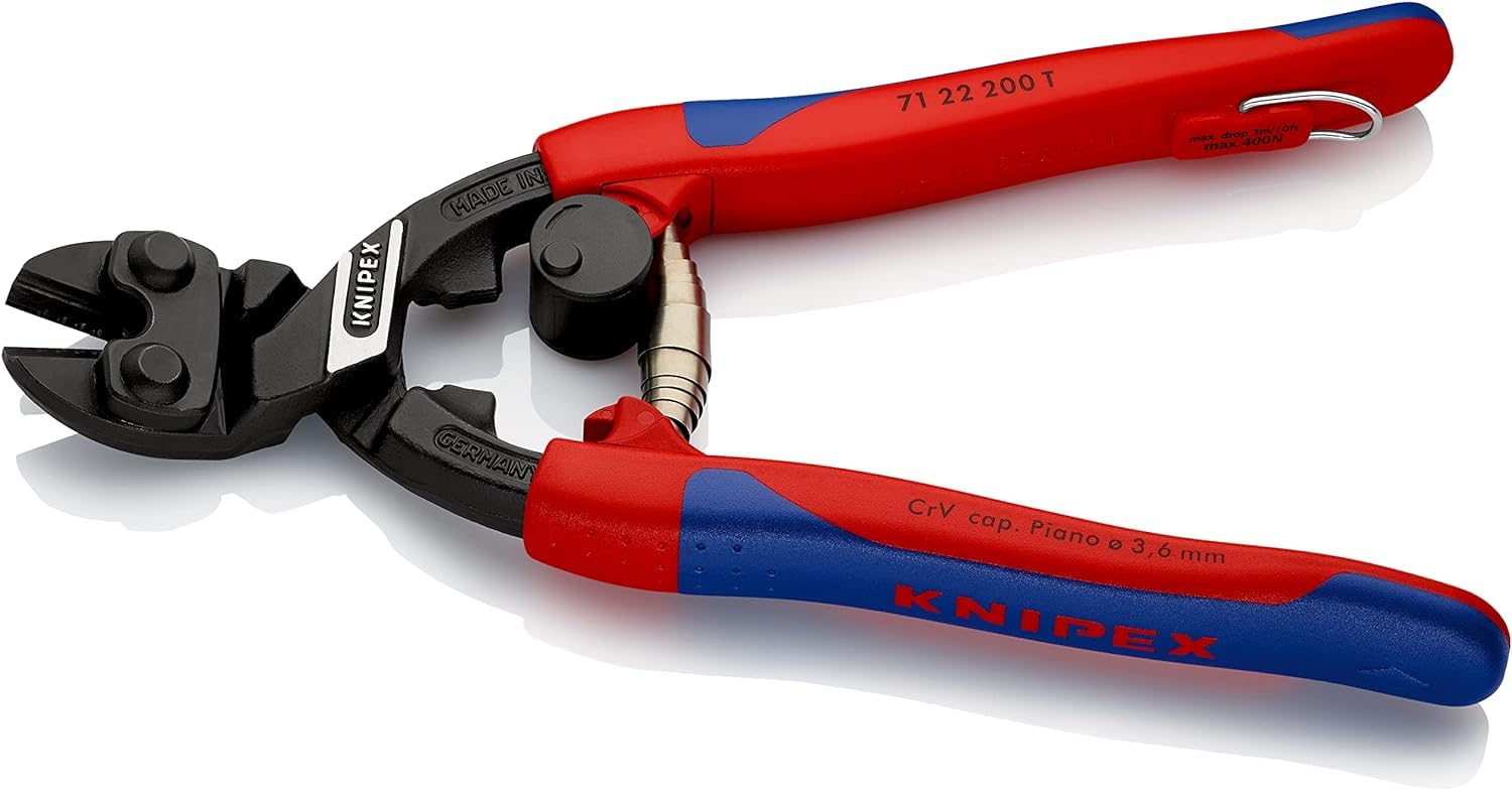 KNIPEX Cobolt Compact Bolt Cutter with Slim Multi-Component Grips, with Integrated Tether Attachment Point for a Tool, 71 22 200 T