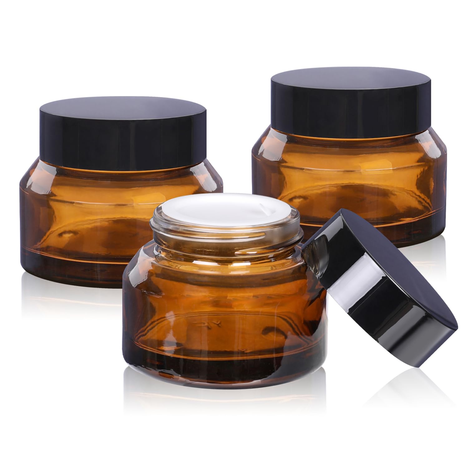 Photo 1 of 1.7 oz Glass Cosmetic Jars with Lids,3 Pack Amber Small Glass Jars with Lids,50 ml Empty Glass Makeup Containers for Sample, Cream, Lotion (1.7 oz, Amber)