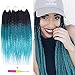 Box Braids Crochet Hair Extensions 65g 12Roots/pcs Kanekalon Three Tone Ombre Braiding Hair Synthetic Crochet Box Braids (14 inch 3 pcs, 1b/green/light green)