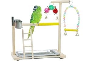 NAKLULU Wooden Bird Playground Gym Bird Toys for Budgie Birds Feeder Stand Bird Chew Toys Parrot Perches Play Stand Bird Cage (Colorful Swing),C