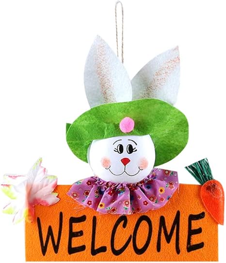 Amazon Co Jp Valiclud イースタードアウェルカムサインぶら下げバニーボード飾りウサギドアハンガーイースターパーティー正面玄関の装飾壁窓オレンジ ホーム キッチン