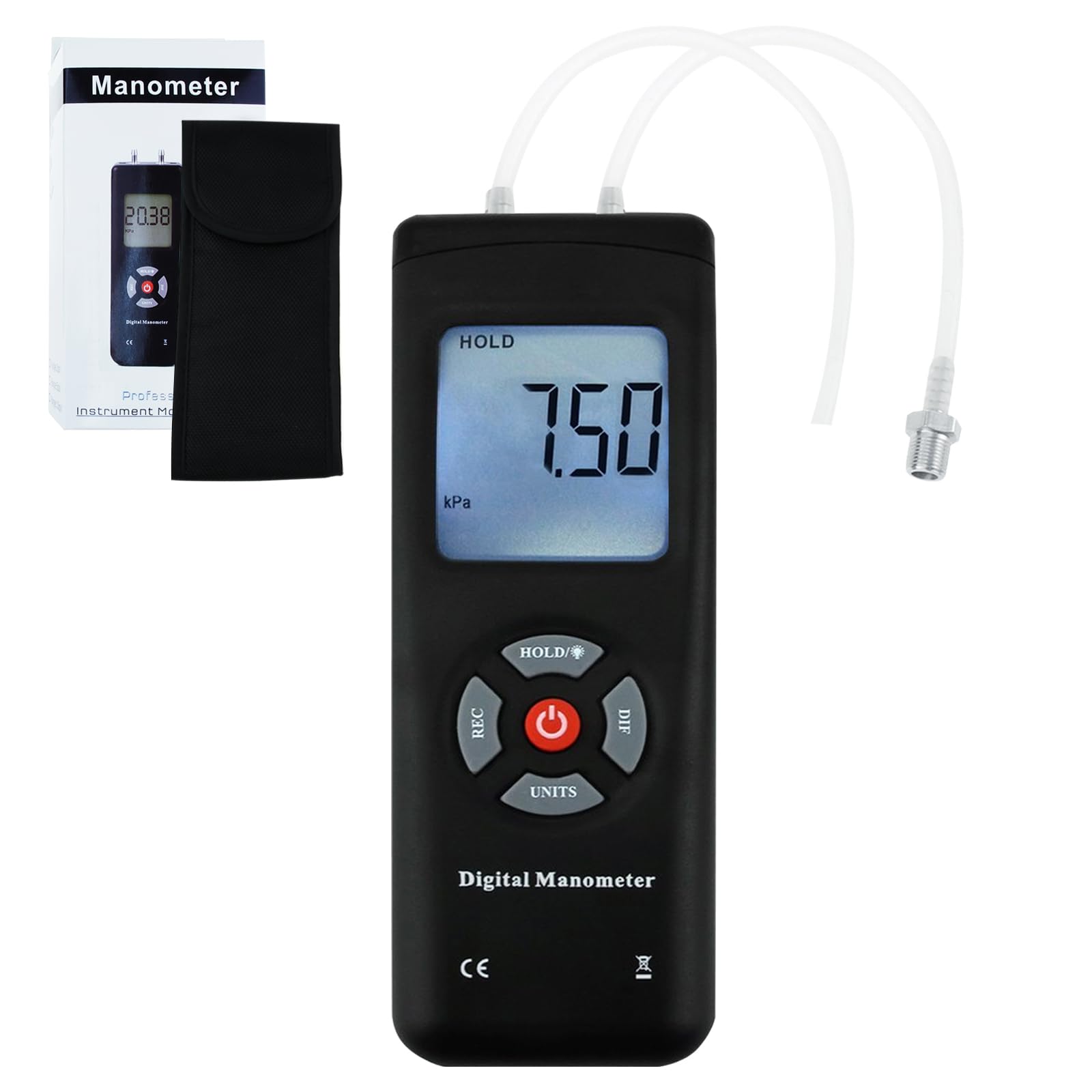 Manometer, Professional Air Pressure Meter, Digital Manometer Gas Pressure Gauge Tester, 11 Units with Backlight, Suitable for Differential Pressure of 1-2 Pipes Air Condition System Measurement