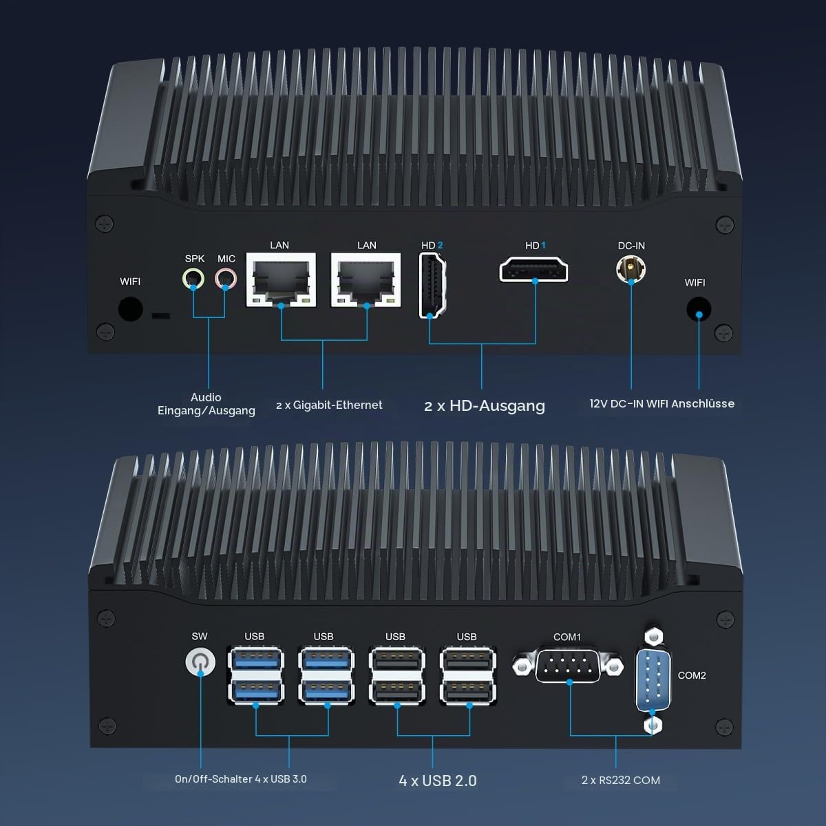 WEIDIAN Lüfterloser PC Industrie Mini PC lüfterlos Win 11 Pro i5 16GB RAM 512GB SSD Core i5 8350U Mini Desktop Computer 4K 2HD, 2RS232 COM, 2Gigabit LAN, 8USB Linux Auto Power On für Business Home 5