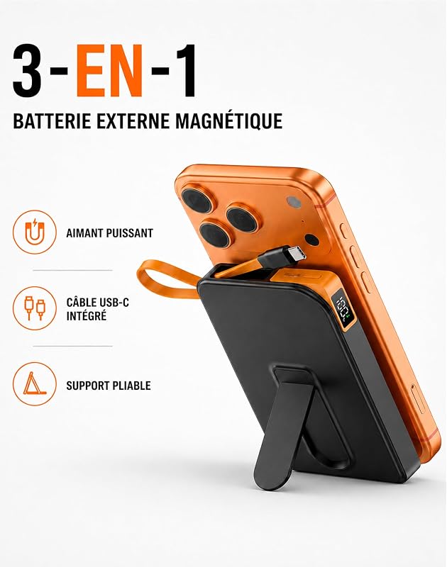 Batterie Externe MagSafe 10000mAh, Chargeur Magnétique Sans Fil