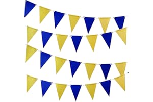 MOWO Gold Blue Pennant Banner Paper Bunting Hanging Decoration for Birthday Graduation Retirement New Year's Party, Pack of 30 Counts Pennant, 20 feet