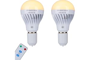 BSOD Rechargeable Light Bulbs, LED Magic Bulb with Remote Controller Warm White Emergency Lamp Without Electricity Battery Operated Light Bulb E26 for Home Indoor Lighting (Warm White 2 Pack)