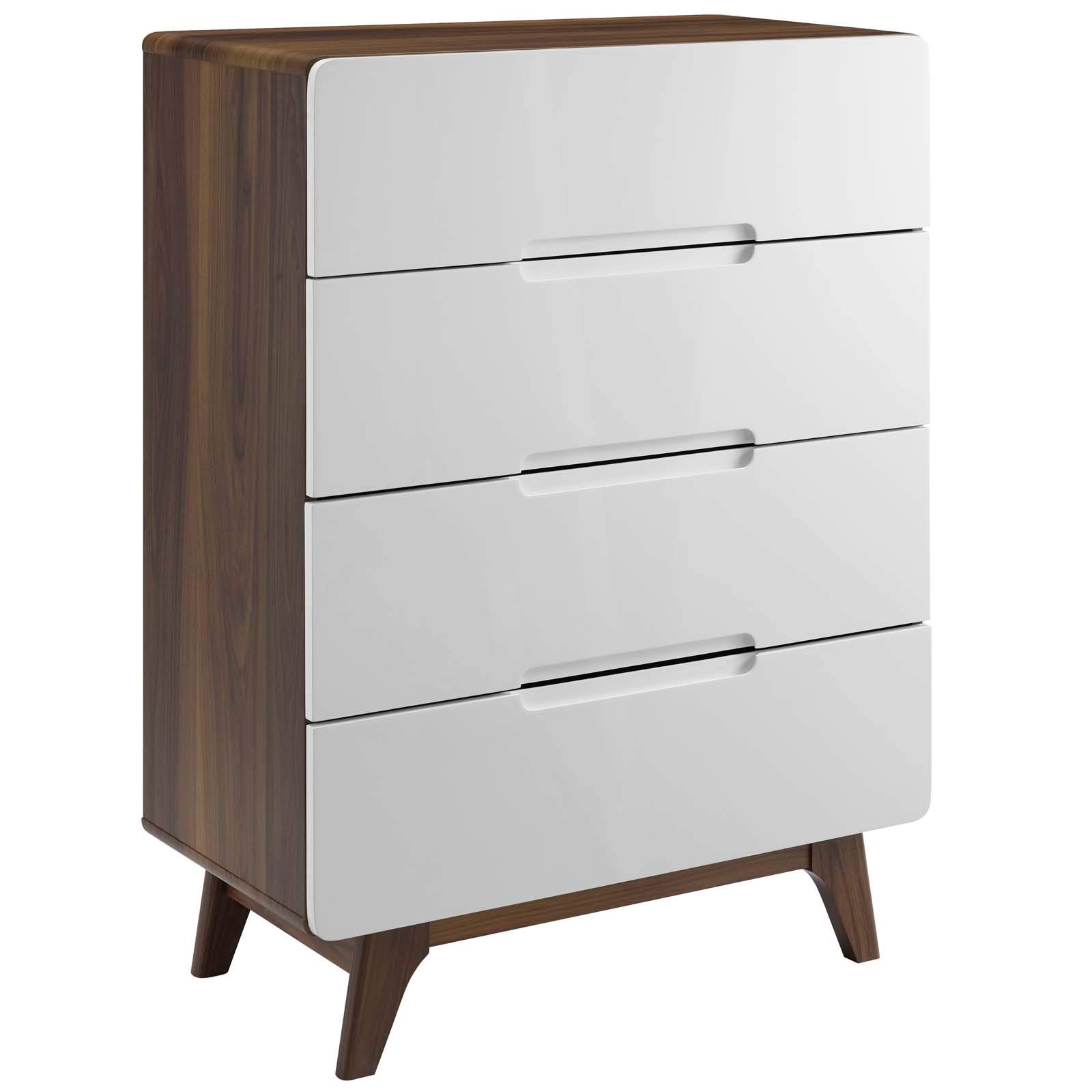 Modway Origin Contemporary Mid-Century Modern 4-Drawer Bedroom Chest in Walnut White. Box 1 Of 2 Only