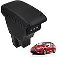 Htostar Racing Consoles Armrest Compatible with Honda Fit Jazz 2009-2013 Center Console Box with USB Charge Armrest Box Accessories Black