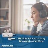 PRO ELEC PELB1912 2 Gang Extension Lead 1m White view 5