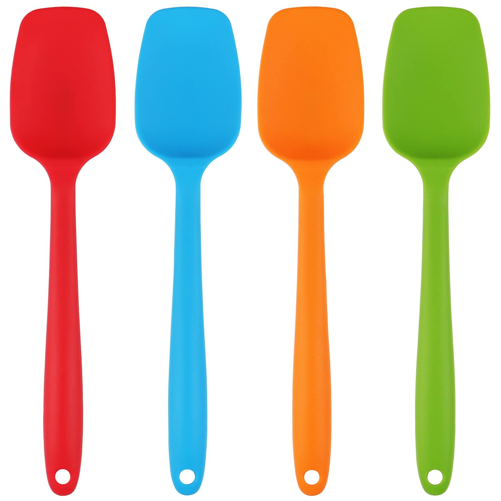YOKOMI 4 Pcs Heat Resistant Large Silicone Spoon Spatulas, Non-Stick Silicone Rubber Spatulas Scrapers Kitchen Utensils Tools for Cooking Baking Mixing, Multicolor