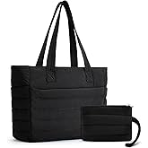 Axcone Puffer Tote Bag for Women Lightweight Quilted Work with Multi-Pockets, Laptop Compartment and Makeup Pouch Gift