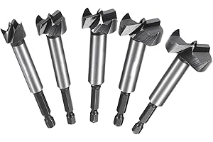 5 Pcs Forstner Drill Bit Set,Carbon Steel Multi-Tooth Flat Wing Wood Drilling Forstner Bit,Hex Shank Woodworking Wood Cutter 