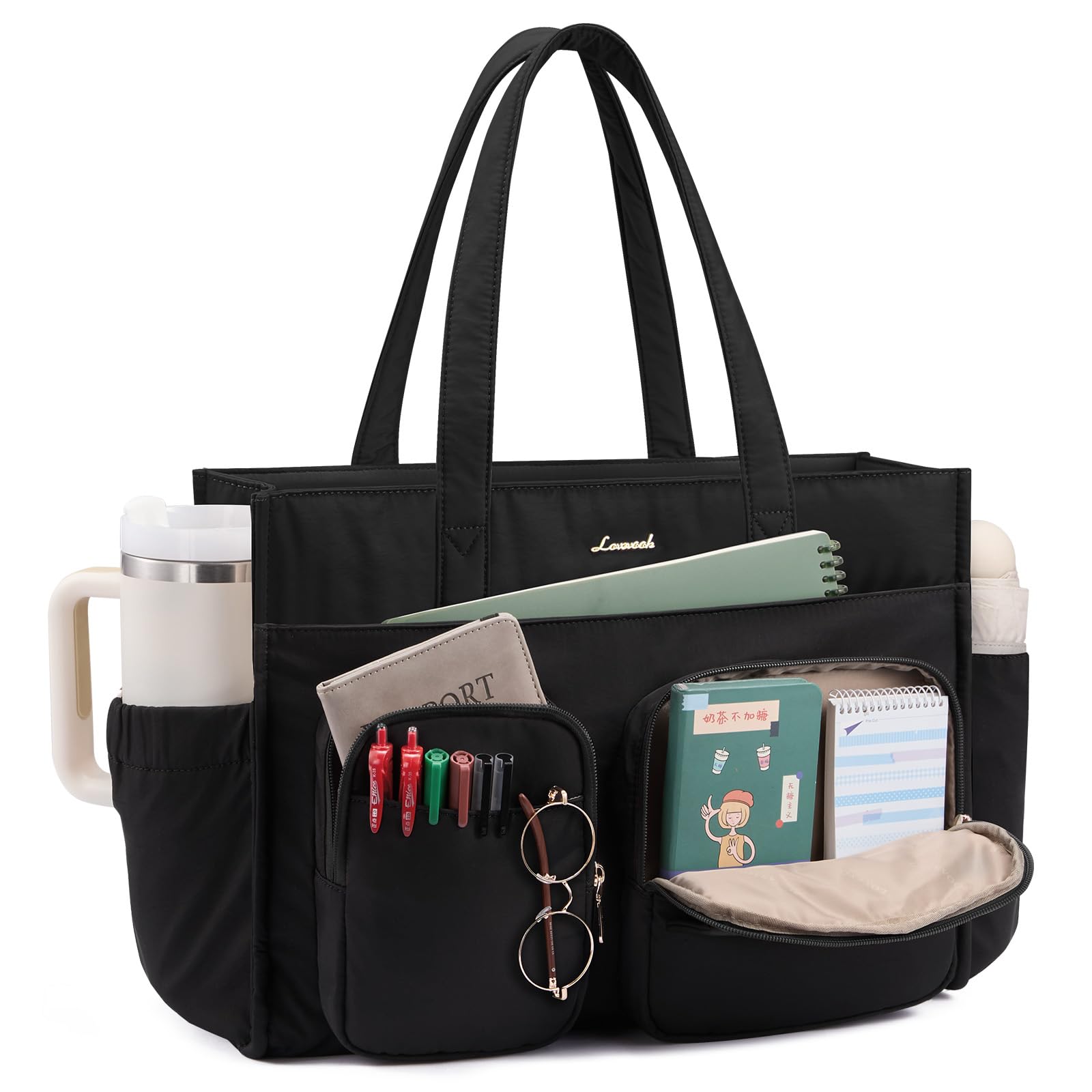 Photo 1 of LOVEVOOK Teacher Tote Bag for Women, Multi-pocket Laptop Bag with Large Cup Holder, Nurse Bags Work Briefcase Computer Purse Handbag for Business Office College Travel
